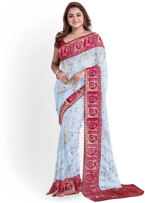 Shree kardhar fashion Embroidered Bollywood Silk Blend Saree(Pink)