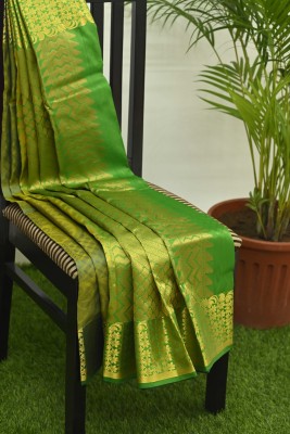 Anukula The Weaver Self Design Kanjivaram Silk Blend Saree(Green)