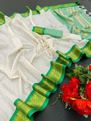 Laxmitax Self Design, Woven Daily Wear Cotton Silk Saree(White)