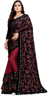 HEELENTERPRISE Embellished Bollywood Lycra Blend Saree(Maroon)