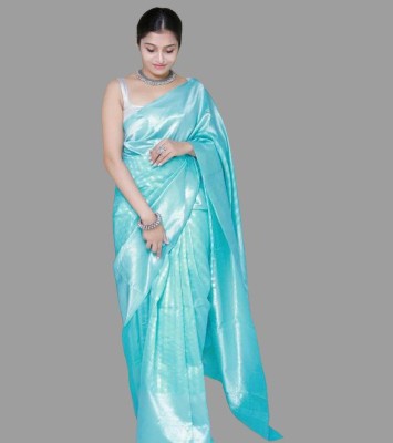 VADTALWALA Printed Banarasi Jacquard Saree(Light Blue)