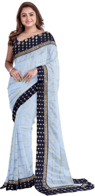 Shree kardhar fashion Embroidered Bollywood Silk Blend Saree(Light Blue)