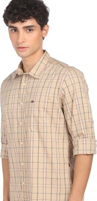 AD by Arvind Men Checkered Casual Beige Shirt