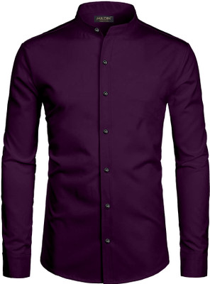 MILDIN Men Solid Casual Purple Shirt