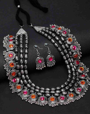 BMINO Oxidised Silver Sterling Silver Silver, Pink, Orange Jewellery Set(Pack of 1)