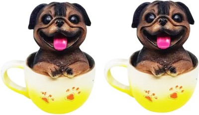 Corvell Cute Dog in Mug Decorative Statue | For Living Room, Drawing Room, Dining Table Decorative Showpiece  -  10 cm(Polyresin, Yellow, Multicolor)