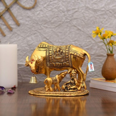 mark india Brass Like Metal Kamdhenu Cow and Calf with Gopal, Showpiece for Home Decor Decorative Showpiece  -  15 cm(Metal, Gold)