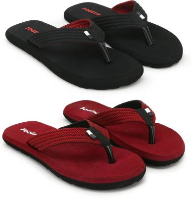 Footup Men's Comfortable Stylish & Trending Latest Fabrication Slippers (Pack of 2) Flip Flops