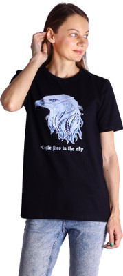 RIDAAN INDIA Graphic Print Women Round Neck Black T-Shirt