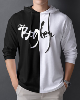 Eyebogler Color Block Men Hooded Neck White T-Shirt