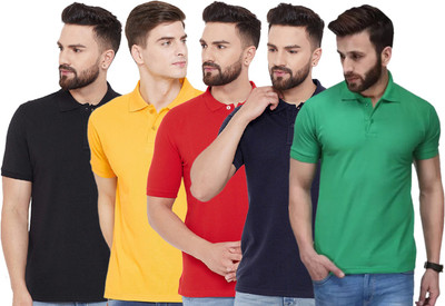 FUNKY GUYS Solid Men Polo Neck Multicolor T-Shirt