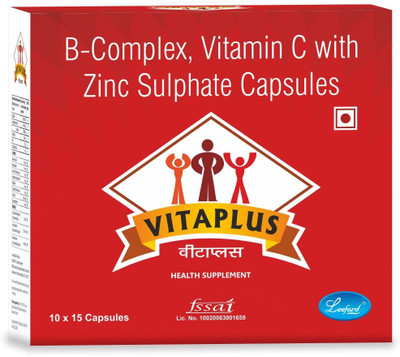 Leeford Vitaplus, B-Complex, Vitamin C with Zinc Sulphate Capsules | Pack of 10(10 x 15 Capsules)