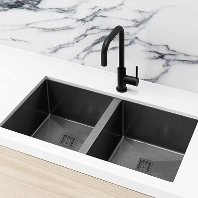 MIGSA Fully Matte Finish Handmade Kitchen Sink Sound Proof (37X18X10) Vessel Sink(Black)