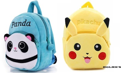 A Little Swag Panda and Pikachu School Bag For Small Kids Nursery Bag (Age 2-6 Year) Pack Of 2 10 L Backpack(Yellow, Blue)