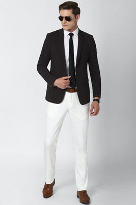 VAN HEUSEN Self Design Single Breasted Formal Men Blazer(Black)
