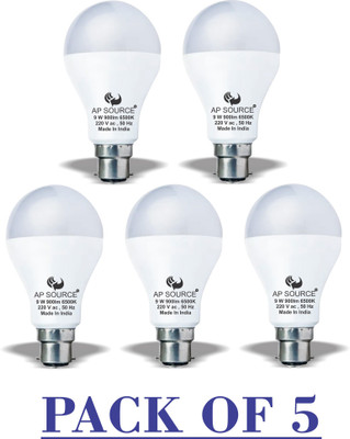 AP Source 9 W Basic Round B22 LED Bulb(White, Pack of 5)