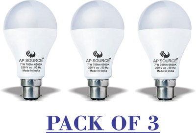 AP Source 7 W Basic Round B22 LED Bulb(White, Pack of 3)