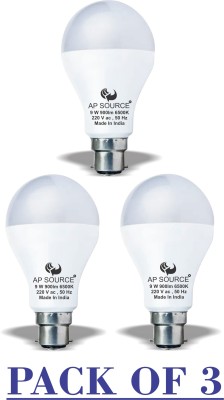 AP Source 9 W Round B22 LED Bulb(White, Pack of 3)