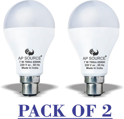 AP Source 7 W Basic Round B22 LED Bulb(White, Pack of 2)