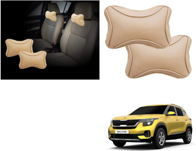 EXCHANGE CARTRENDING Beige Cotton Car Pillow Cushion for Kia(Rectangular, Pack of 1)