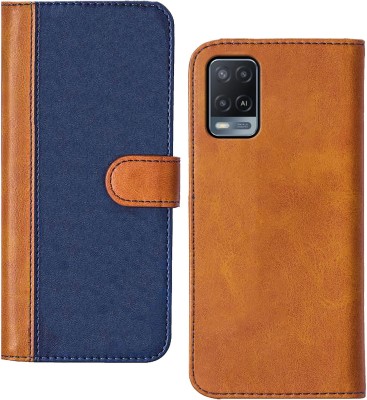 Knotyy Flip Cover for Oppo A54(Brown, Blue, Dual Protection, Pack of: 1)