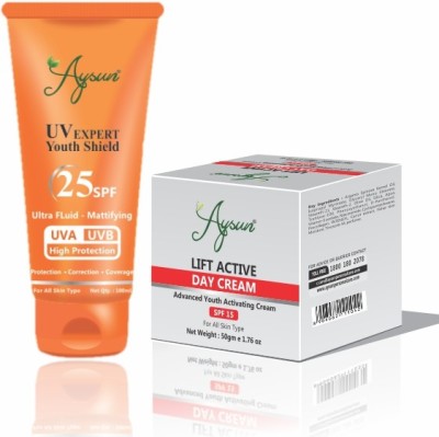 Aysun Combo Pack of UV Expert Youth Shield 25SPF & Lift Active Day Cream (50gm) Pack of 2(2 Items in the set)
