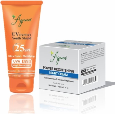 Aysun Combo Pack of UV Expert Youth Shield 25SPF & Power Brightening Night Cream (50gm) Pack of 2(2 Items in the set)