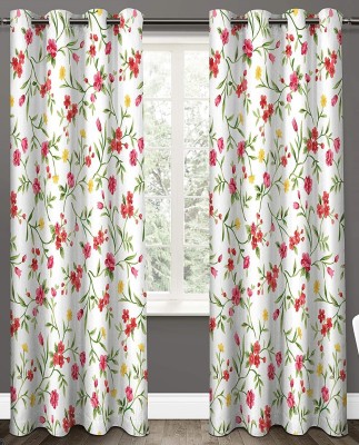 OHD 214 cm (7 ft) Polyester Room Darkening Door Curtain (Pack Of 2)(Floral, White)