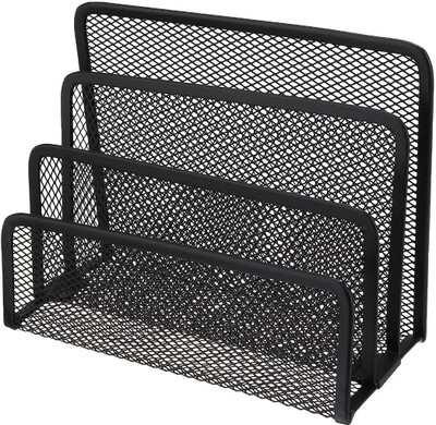 Flipco 3 Compartments Metal 3 Compartments Metal Office Storage Black Mesh Letter Paper File Storage(Black)