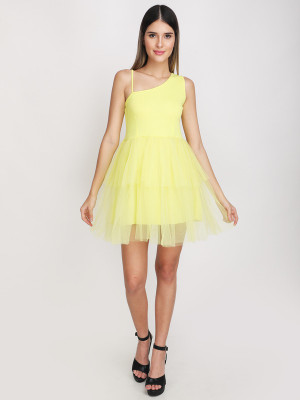 Jakanary Women Fit and Flare Yellow Mini/Short Dress