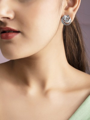 RUBANS Rubans Silver-Plated American Diamond Studded Peacock Shaped Studs Earrings Alloy Stud Earring