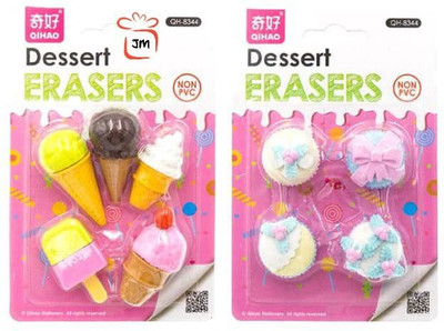 Paaroots Pack of 9 Pcs Cupcakes and Ice- Cream Erasers for Kids Stationery for Girls . Non-Toxic Eraser(Set of 2, Multicolor)