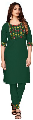 Avitani Women Embroidered, Embellished Straight Kurta(Green)