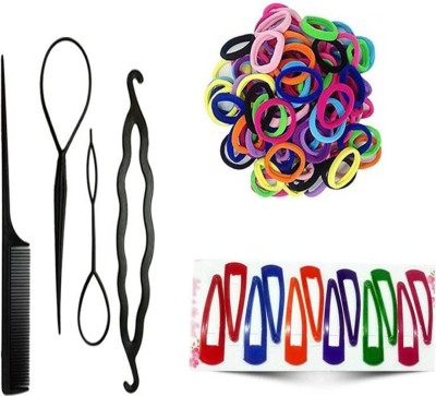 Sharum Crafts 4Pc Comb Set, 10 Rubber Band Multi & 12 Tic Tac Multi Hair Accessory Set(Black)