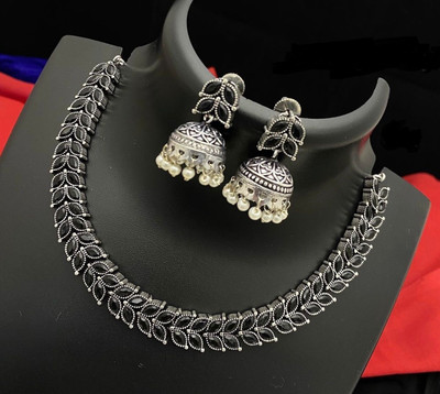 PBM CREATIONS Oxidised Silver Black Jewellery Set(Pack of 1)