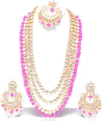 Swarajshop Alloy Gold-plated Pink, White Jewellery Set(Pack of 1)