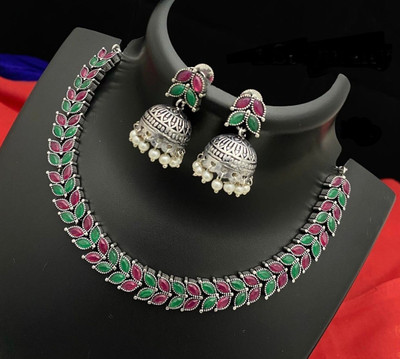 PBM CREATIONS Oxidised Silver Multicolor Jewellery Set(Pack of 1)