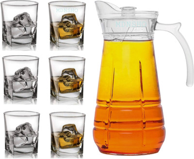 MDNSHO Crystal juice Lemon jug set Glasses Transparent Pack of 7 Pieces, Jug Glass Set(Glass, Plastic)