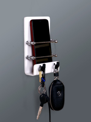 PLNJAR Rustproof Key Holder, Mobile Stand, Tv Remote Holder Multipurpose Stand, Acrylic Acrylic Key Holder(2 Hooks, Black)