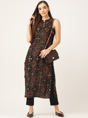 ANOUK Women Printed A-line Kurta(Black)