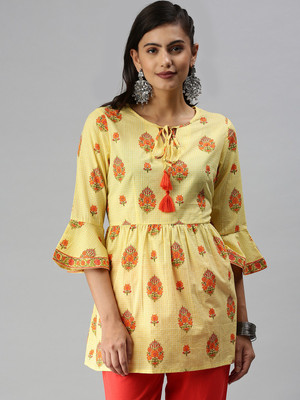 SHOWOFFFF Women Printed A-line Kurta(Yellow)