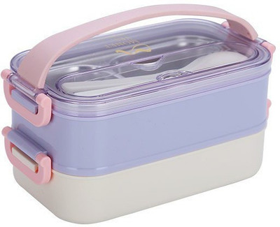 Dherik Tradworld 2 Layer & 3 in 1 Lunch Box with Plastic Tiffin Box,Spoon with Handle 2 Containers Lunch Box(1200 ml)