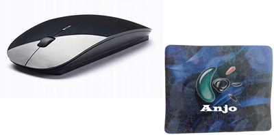 ANJO Combo Ultra Slim with 4 Buttons, 3 DPI Modes & Mouse Pad 9x7.5 Wireless Ambidextrous Optical  Gaming Mouse  with Bluetooth(USB 2.0, Black)