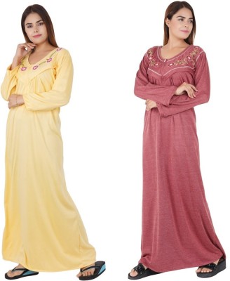 INSTRY Women Maternity/Nursing Nighty(Yellow, Red)