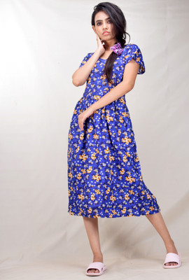 CLYMAA Women Maternity/Nursing Nighty(Blue)