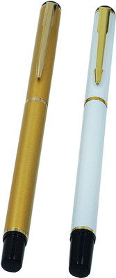 Lestylo Premium 801 Gold & White Color Set of 2 Metal Body Executive Gift Collection Roller Ball Pen(Pack of 2, Ink Color - Blue)