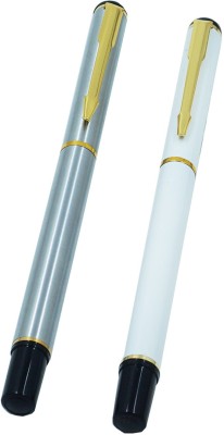 Lestylo Premium 801 Silver & White Color Set of 2 Metal Body Executive Gift Collection Roller Ball Pen(Pack of 2, Blue)