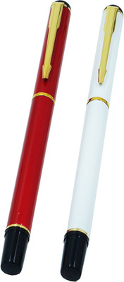 auteur 801 Red & White Color With 18 KGP Gold Plated Arrow Clip 2pcs Roller Ball Pen Gift Set(Pack of 2, Ink Color - Blue)