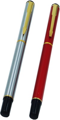 Lestylo Premium 801 Red & Silver Color Set of 2 Metal Body Executive Gift Collection Roller Ball Pen(Pack of 2, Blue)
