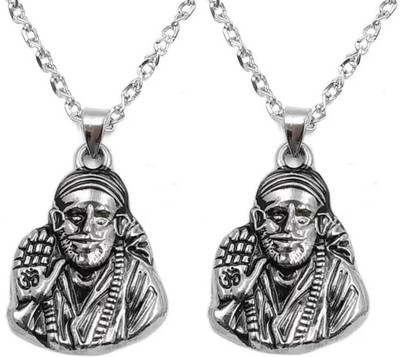 Stylewell (Set Of 2 Pcs) Silver God Lord Shri Sai Baba/Sai Nath Maharaj Locket Pendant Stainless Steel Pendant Set